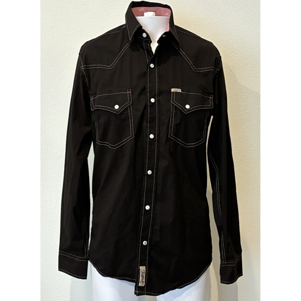 Rafter C Pro Flex 45 Pearl Snap Western Shirt Flip Cuff Mens Small Black Country